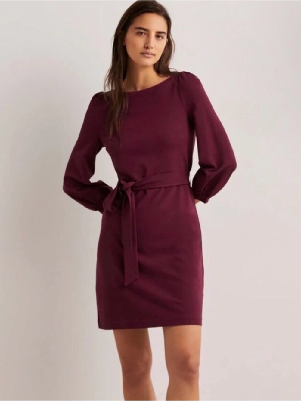 Boden Maroon Belted Mini Dress Women’s 10L Wine Red Preppy Classic Anthropologie